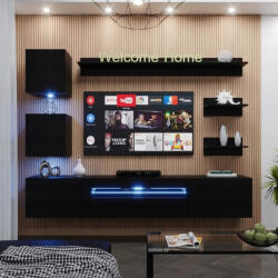 Intenso Concept-4 nappali faliszekrény sor - 200 cm (magasfényű fekete) - miniwebshop