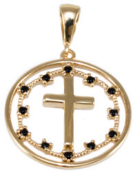 Ékszershop Fekete köves kereszt arany medál (1328410)
