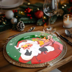 Family Collection Karácsonyi tálca - fém - Mikulás - zöld - 33 cm (58961B) - muszakiwebbolt