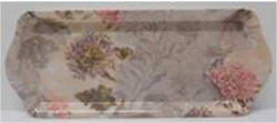  Tálca zserbós 33x14, 3x2 cm, műanyag, rózsaszín virágos (SJ16)