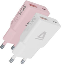  AVAX CH6412 NANO GaN USB-A + USB-C 30W hálózati gyorstöltő duo szett, fehér és rózsaszín (AVAX CH6412) - bstrade