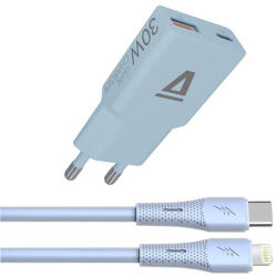  AVAX CH6416 30W GaN töltő és USBC-Lightning szilikon kábel szett, világoskék (AVAX CH6416) - bstrade