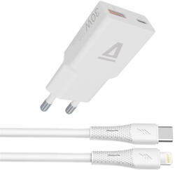  AVAX CH6414 30W GaN töltő és USBC-Lightning szilikon kábel szett, fehér (AVAX CH6414) - bstrade