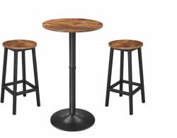 Klubfotel Rusztikus bárasztal szett: kerek bárasztal 2 db ipari stílusú kerek bárszékkel