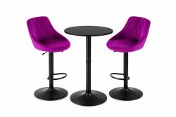 Klubfotel Bárasztal szett: Kast forgószék lila (2db) + fekete kerek bárasztal