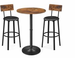 Klubfotel Rusztikus bárasztal szett: kerek bárasztal 2 db loft stílusú bárszékkel