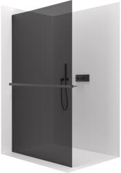 Cerano - Walk-in Crystal bal/jobb zuhanykabin - 10 mm + törölközőtartó polc/polc - merevítő nélküli rendszer - matt fekete, grafitüveg - 150x200 cm