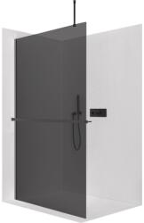 Cerano - Zuhanykabin Onyx Top Round B/J - 10 mm - kerek tartó + polc/törölközőtartó - matt fekete, grafitüveg - 140x200 cm