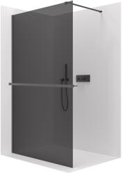 Cerano - Walk-in Onyx Cube bal/jobb zuhanykabin - 10 mm - négyzet alakú tartó + polc/törölközőtartó - matt fekete, grafitüveg - 100x200 cm