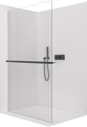 Cerano - Walk-in Crystal bal/jobb zuhanykabin - 10 mm + törölközőtartó polc/polc - merevítő nélküli rendszer - matt fekete, átlátszó üveg - 120x200 cm