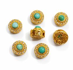  Charm Turcoaz cu Zircon - Cupru Aurit 7x6x6 mm pentru bijuterii personalizate 1 buc