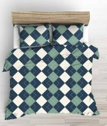  3 részes pamut ágynemű garnitúra - 140x200 cm / sötétkék - olajzöld rombusz mintás