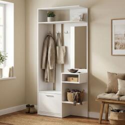  Előszoba szekrény tükörrel és fogassal 92x205x30 cm fehér - JULIETTE