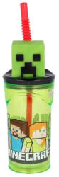 Stor Minecraft műanyag palack szívószállal és 3D figurával a tetején 360ML