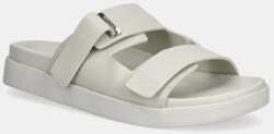Calvin Klein bőr papucs FLAT ADJ SLIDE EYELET - bézs Női 41