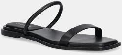 Calvin Klein bőr papucs FLAT SANDAL SQUARED 2-BAR LTH - fekete Női 39