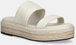 Calvin Klein bőr papucs FLATFORM WEDGE SLIDE - HE - bézs Női 41