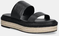 Calvin Klein bőr papucs FLATFORM WEDGE SLIDE - HE - fekete Női 39