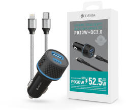 DEVIA Extreme Speed Series 30W PD+QC autós gyorstöltő USB+Type-C + Lightning/Type-C kábel - fekete