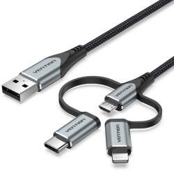 Vention CQJHF Szürke 1 M USB A Lightning + micro-USB B + USB C Mobiltelefon kábel (CQJHF)