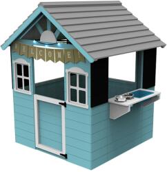 Ginger Home kültéri fa játszóház gyerekeknek konyhapulttal és kiegészítőkkel - kerti gyerekház udvarra és kertbe, 110×103×137, 5 cm