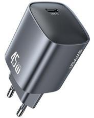 USAMS T66 hálózati töltő Type-C aljzat (45W, GaN, PD gyorstöltő) SÖTÉTSZÜRKE (176698)