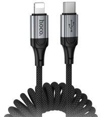 hoco. X121 adatkábel (Type-C - lightning, 27W, PD gyorstöltő, cipőfűző, spirálkábel, 150cm) FEKETE