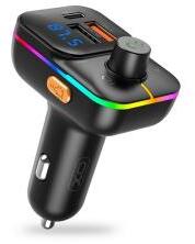 XO BCC09 bluetooth FM transmitter autós töltő 2 USB+Type-C aljzat (v5.0, 25W, gyorstöltő, LED kijelz