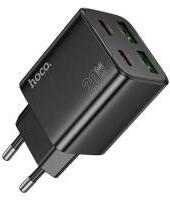 hoco. N55 hálózati töltő 2 USB+2 Type-C aljzat (20W, GaN, PD gyorstöltő 3.0) FEKETE (174424)