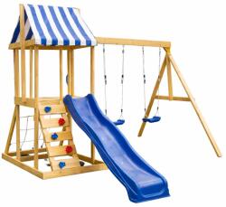  GINGER HOME 4 az 1-ben fa játszóvár 2, 2 m csúszdával - Mászókával, mászóhálóval és 2 hintával, kerti játszótér, 308x318x244 cm (SG3A)