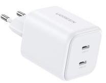 UGREEN X526 hálózati töltő 2 Type-C aljzat (45W, GaN, gyorstöltő) FEHÉR (178740)