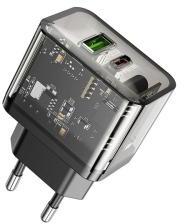 hoco. N34 hálózati töltő USB+Type-C aljzat (20W, PD gyorstöltő 3.0) FEKETE (174905)