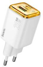 hoco. N34 hálózati töltő USB+Type-C aljzat (20W, PD gyorstöltő 3.0) FEHÉR (HC659192)