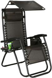 SPRINGOS kerti Napozószék tetővel, állítható, zéró gravitációs - Fekete, Barna (GC0029)