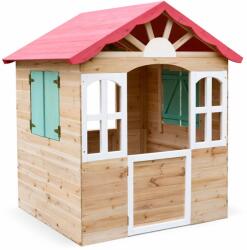 Ginger Home fa játszóház gyerekeknek - Natúr fa kerti házikó kültéri használatra, 115x102x129 cm (C996)