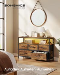 SONGMICS BELLAH Fiókos Szekrény LED Világítással és Beépített Konnektorral Rusztikus Barna Fekete (LGS723KD01)