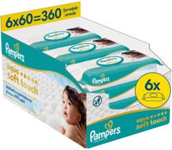 Pampers Aqua Soft Touch nedves törlőkendők puha textúrával, Könnyű testápolóval és 99%-os vízzel, 6 csomag x60, 360 db