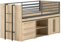 VIPACK Natúr színű ágyneműtartós galéria gyerekágy íróasztallal, ágyráccsal 90x200 cm Sam - Vipack