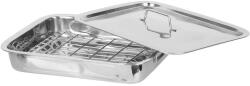 Magic home Grill Sütőedény Grillráccsal és Fedővel 38x28x6cm - Rozsdamentes Acél, 350 °C-ig Hőálló, Mosogatógépben Mosható