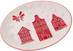 Dakls Бяла керамична чиния с коледен мотив за сервиране Christmas cottage - Dakls (UHU130)