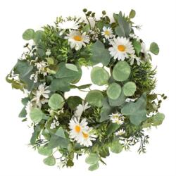  Selyemvirág koszorú margarétával 55cm zöld, fehér (JS39349)