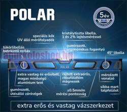 Tooljo POLAR mágneses vízmérték 80cm (307707)