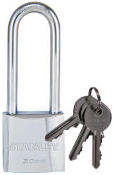  STANLEY S742-015 krómozott, tömör sárgaréz lakat, 30 mm, 3 kulcsos, hosszú kengyellel