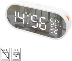Somogyi Elektronic LTC06 ébresztőóra, USB töltőkimenet, fehér kijelző, két ébresztési időpont, hőmérséklet és páratartalom mérés