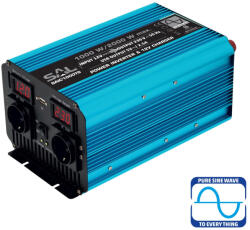 Somogyi Elektronic SAIC1000TS feszültségátalakító, ~1000 W névleges telj. , tiszta szinuszos, 2 védőérintkezős aljzat, szünetmentes tápegység, USB, visszajelző LED, lágyindítás