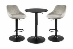 Klubfotel Bárasztal szett: Kast forgószék ivory bézs (2db) + fekete állítható magasságú kerek bárasztal