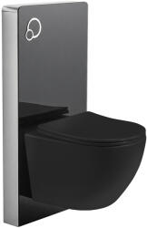 Cerano - Komplett WC-szett Modul/Cesso - fényes fekete - beépített WC-gomb - pneumatikus modul - 49x36 cm (CER-979855)