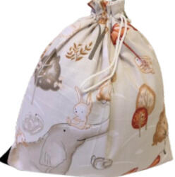  100% pamut zsinóros textil zsák - 30x30 cm / elefánt - erdei állatok mintás