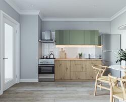  Konyhablokk 220 cm aranytölgy / szürke-zöld munkalappal - TERRE