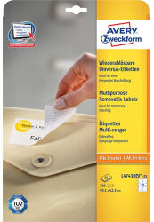 AVERY Etikett címke Avery Zweckform 99.1x42.3 mm univerzális címke visszaszedhető 25 ív 300 db/csomag L4743 (L4743REV-25)